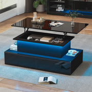 Tavolino da caffè con luci led nero lucido 4 cassetti 90x55x41 cm