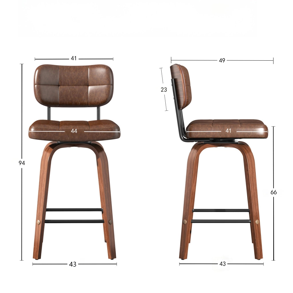 Sgabello da bar girevole - con schienale ergonomico - in PU e legno - marrone noce