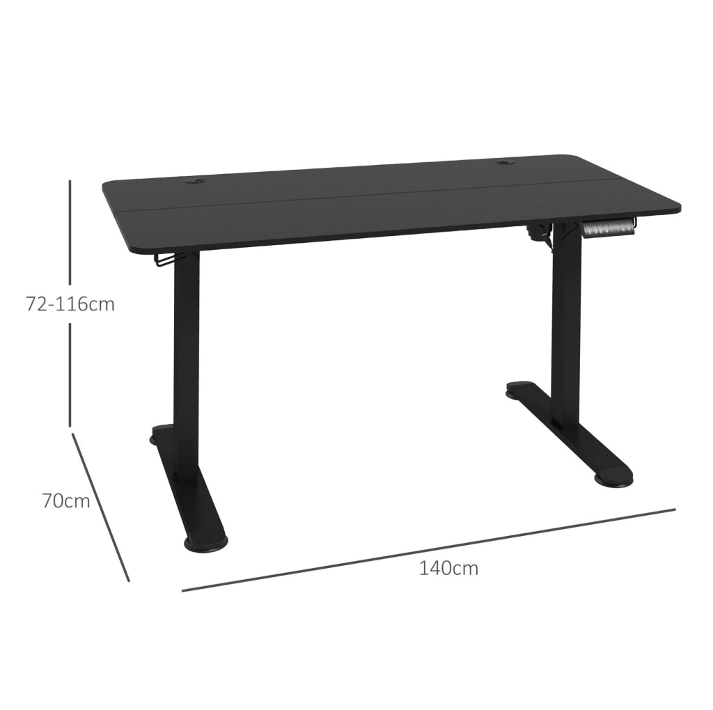 Scrivania Elettrica Regolabile in Altezza 140x70 cm, Piano in Truciolato Nero, Telaio in Acciaio con Protezione Anti-Collisione e Memoria Altezza