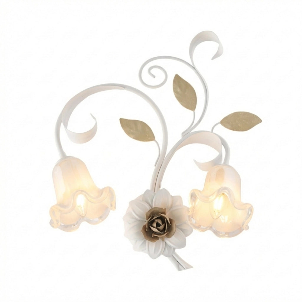 Applique Arte Povera Cesto Metallo Bianco E Oro 2 Luci E14