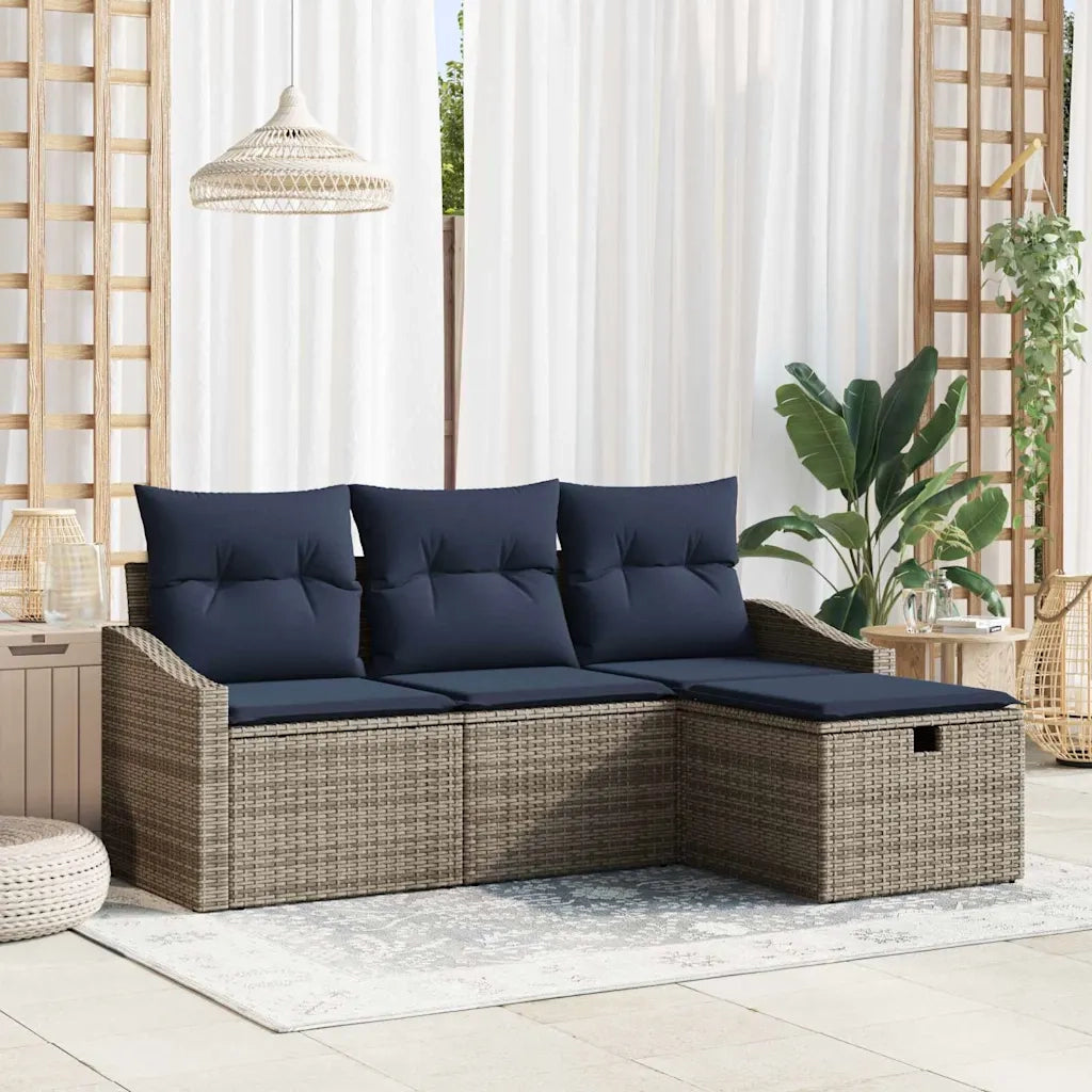 Set di divani con cuscino 3 pz | Set Salotto da Giardino polyrattan