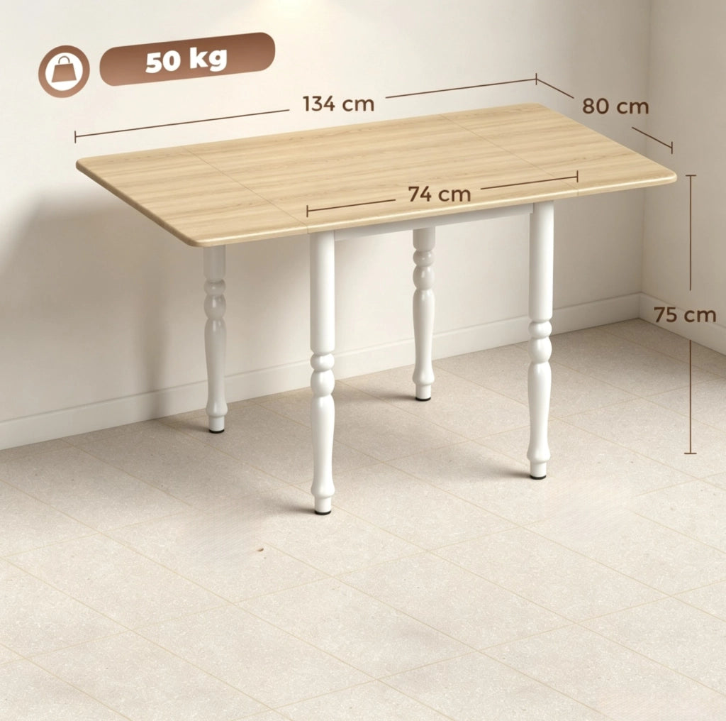 Tavolo da pranzo pieghevole estensibile 74-134 cm rovere bianco