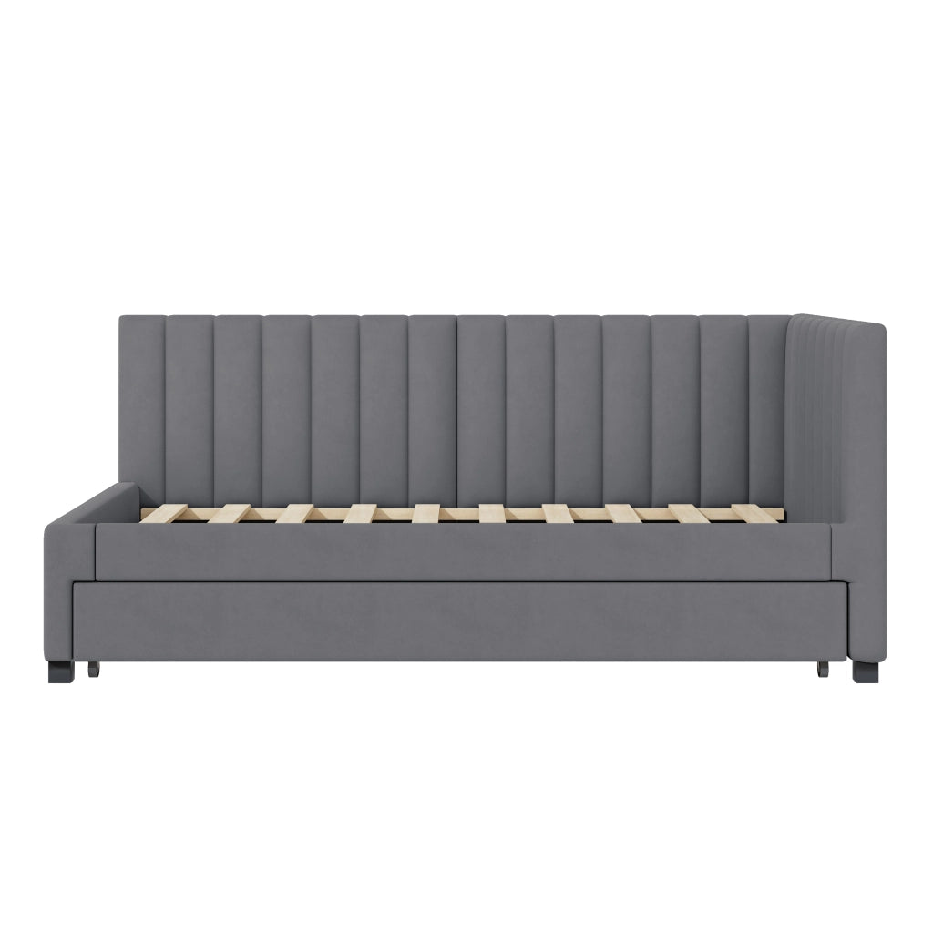 Letto con letto estraibile 90 × 200 cm con rete a doghe rivestito in velluto grigio
