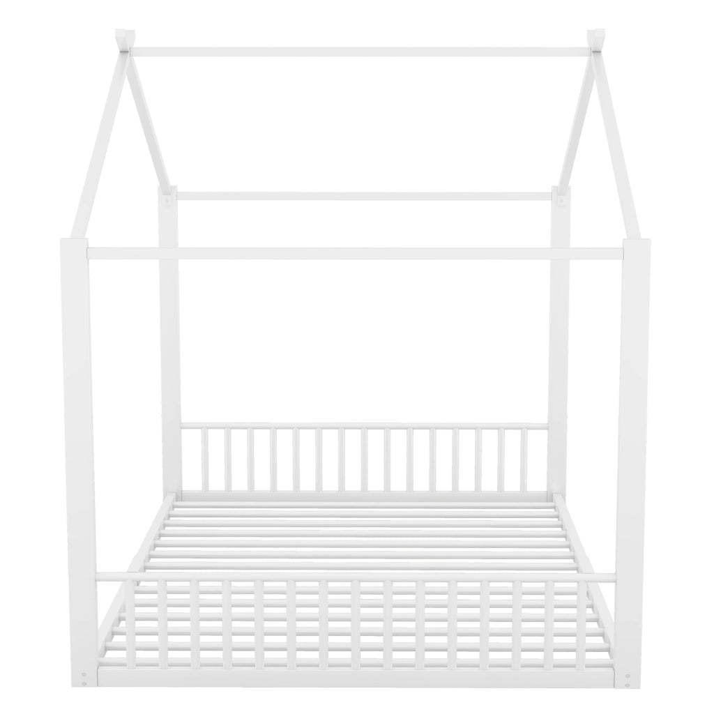 Letto a casetta 140 × 200 cm in metallo bianco con struttura superiore nera senza materasso