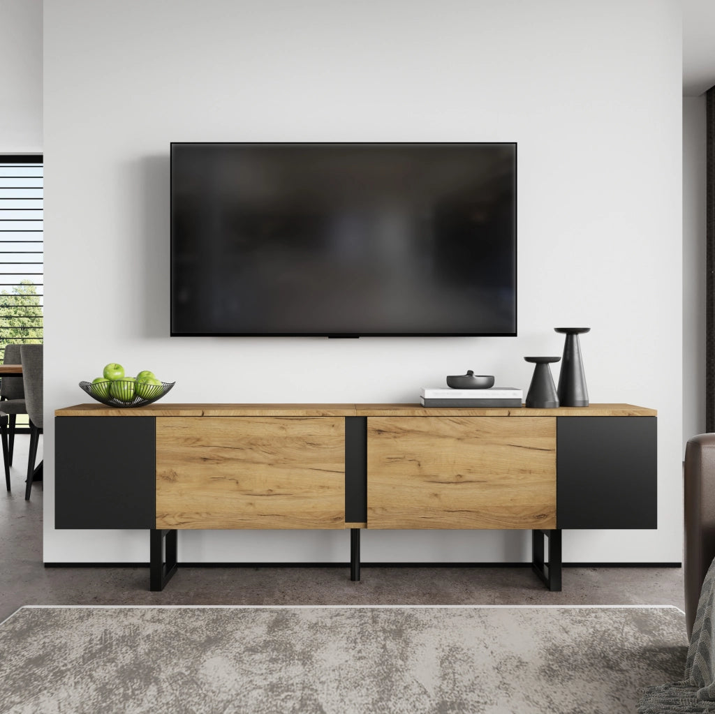 Mobile TV 180x40x55 cm con 2 ante e ripiani laterali in truciolare