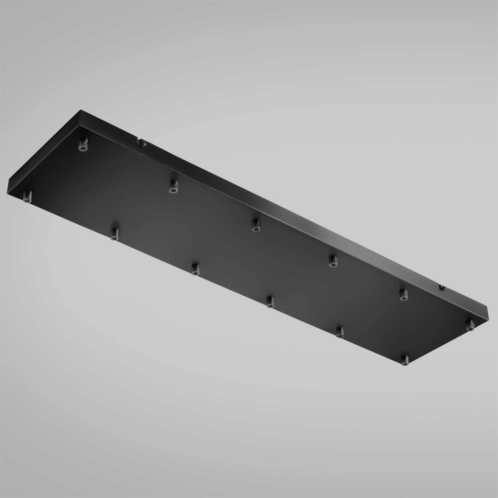 Rosone Rettangolare Ofelia Mini B R/12 - Base per Lampada a Sospensione con 12 Fori, Finitura Nero Opaco, Grado IP20 - Gealuce