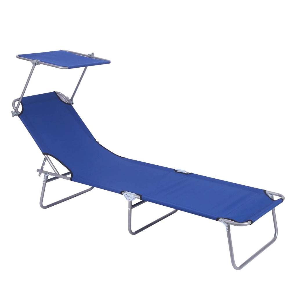 Lettino da Campeggio Pieghevole con Tettuccio Parasole, Brandina Sdraio in Metallo e Poliestere Blu, Regolabile per Giardino e Spiaggia
