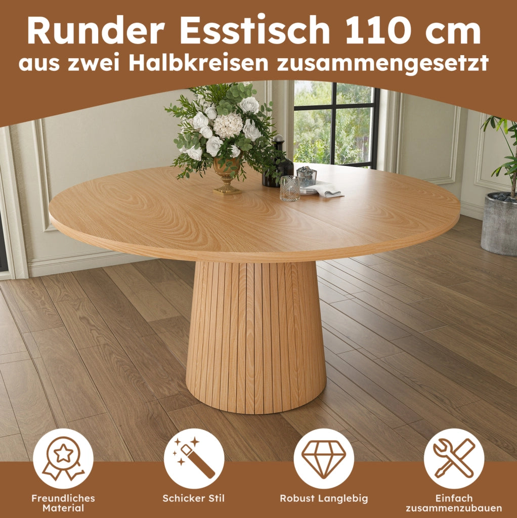 TAVOLO da Pranzo Rotondo  110 cm MDF Impiallacciato Rovere per 4 Persone