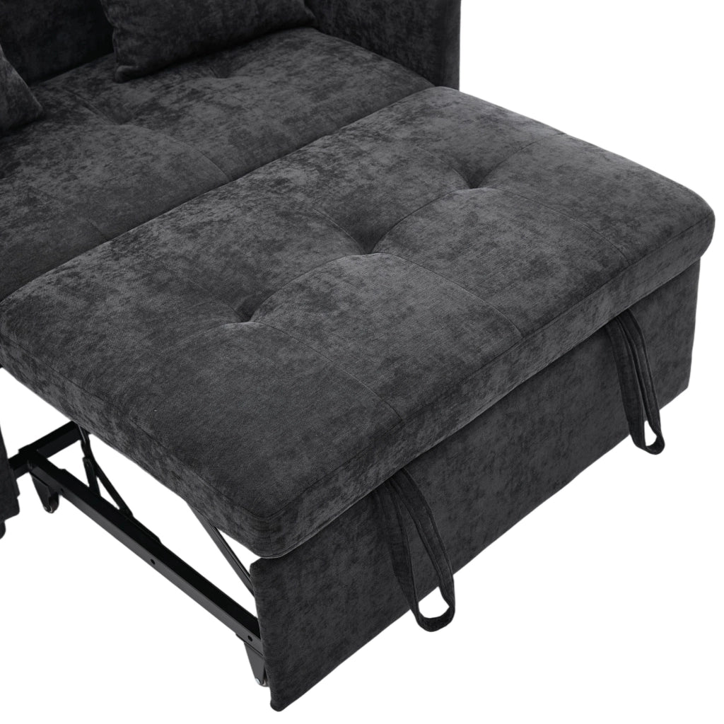 Divano per piccoli spazi in tessuto effetto lino spazzolato nero con porta USB e supporto tablet 83;5 × 109 × 72 cm