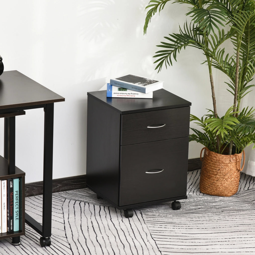 Cassettiera con Ruote ¨C Minimal ¨C Legno Nero, 2 Cassetti