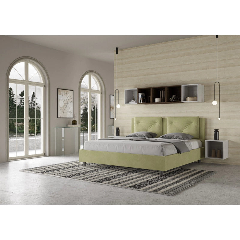 Letto imbottito Matrimoniale 170x200 cm Appia - Con rete,Microfibra,Tè verde