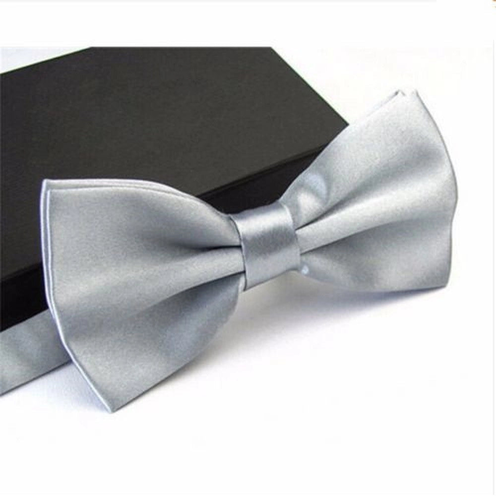 Trade Shop - Papillon Cravattino Bambino Seta Raso Bimbo Farfalla Per Cerimonie Vari Colori - Grigio Argento