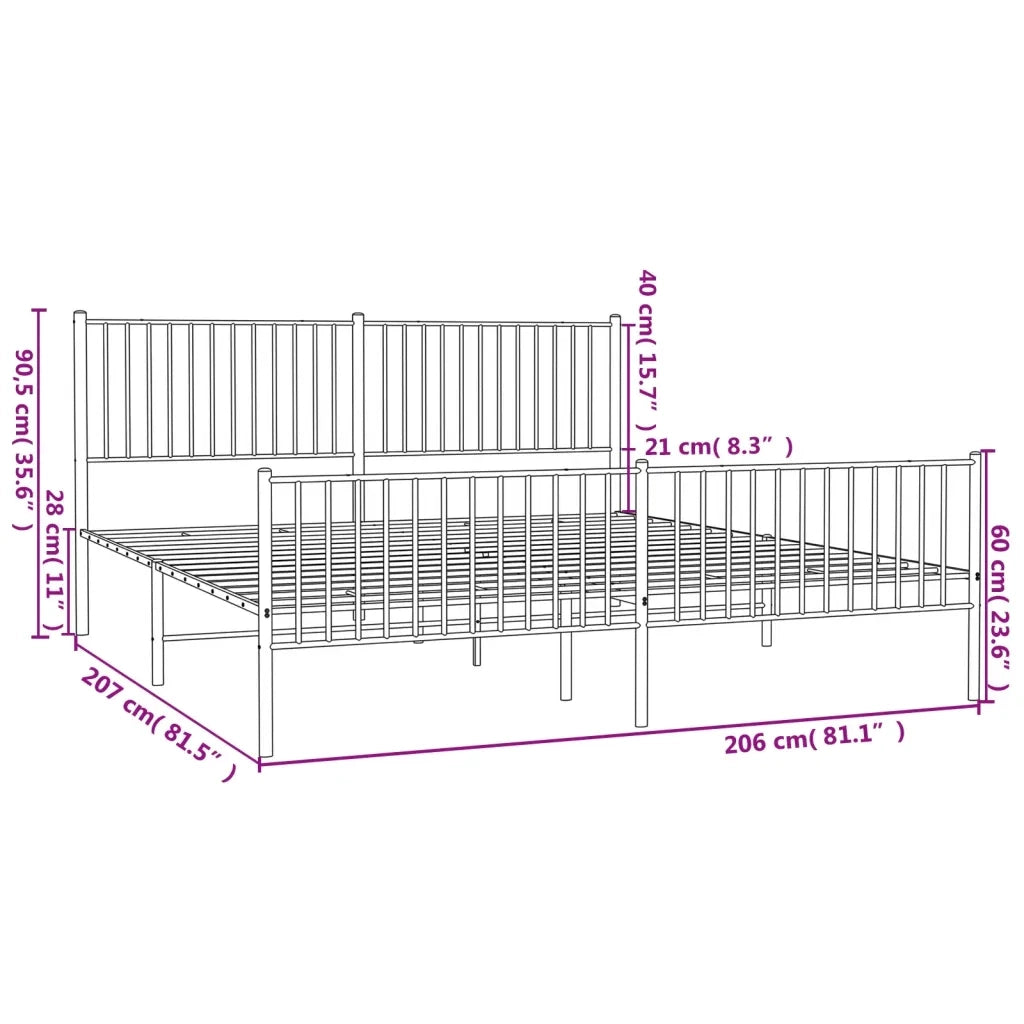 Letto matrimoniale | Letto per adulti | Giroletto con Testiera e Pediera Metallo Bianco 200x200 cm