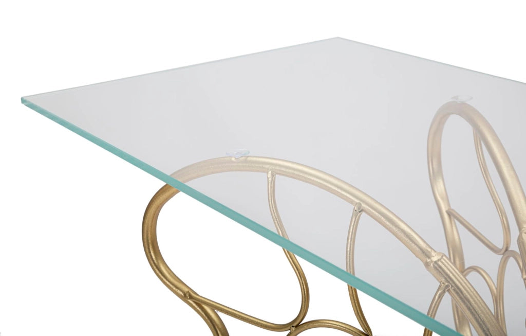 Console Butterfly 110x40x76 cm in Ferro e Vetro Oro