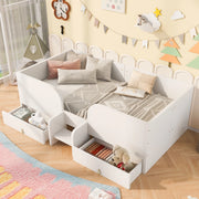 Letto con cassetti 90 × 200 cm con due grandi cassetti; sponde alte e scaletta; in MDF e compensato bianco