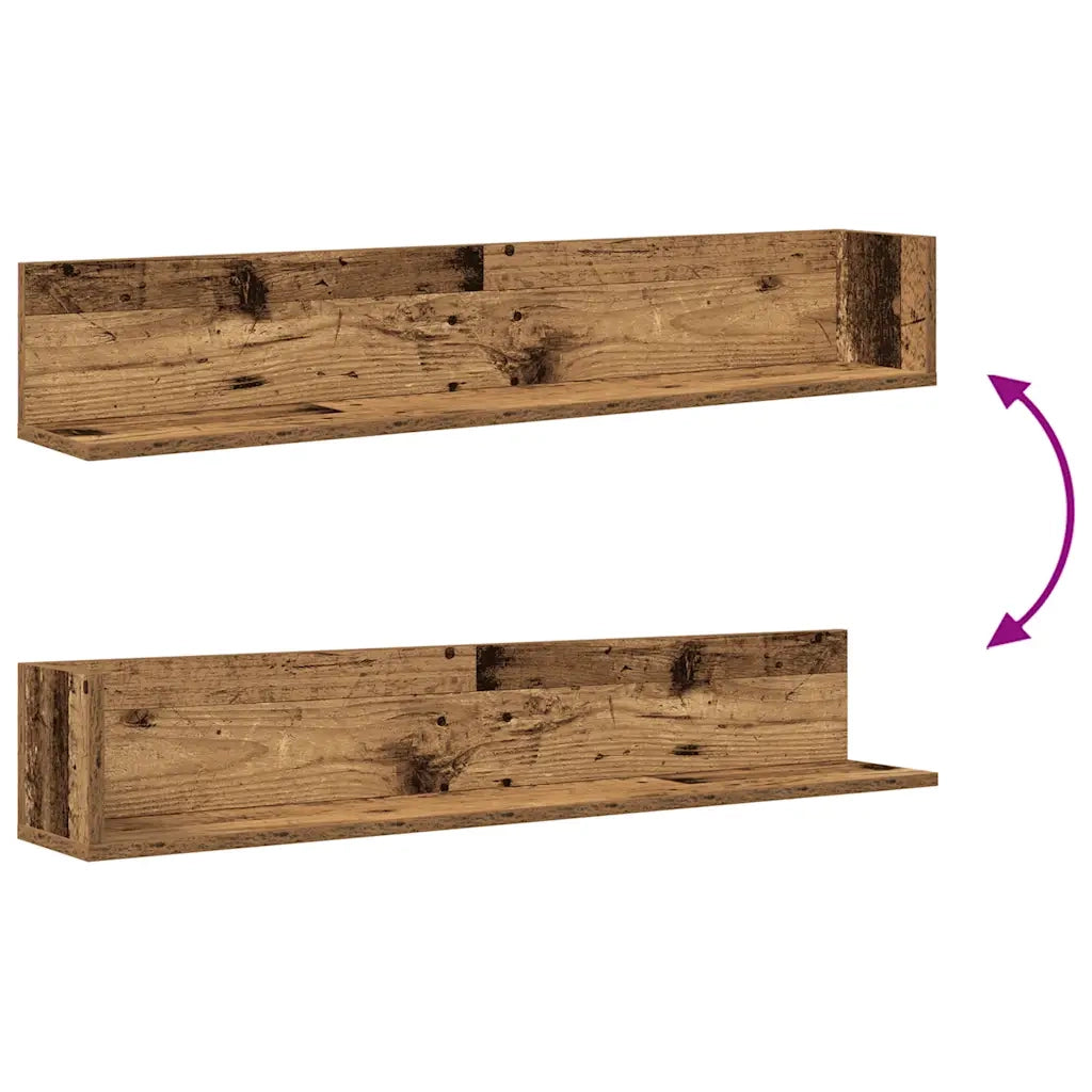 Mensole da Parete 2pz Legno Vecchio 100x16,5x16,5 cm Truciolato 860047