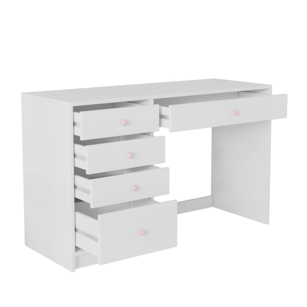 Scrivania con 5 cassetti - per camera da letto e studio - in MDF - 120×45×74 cm - bianca