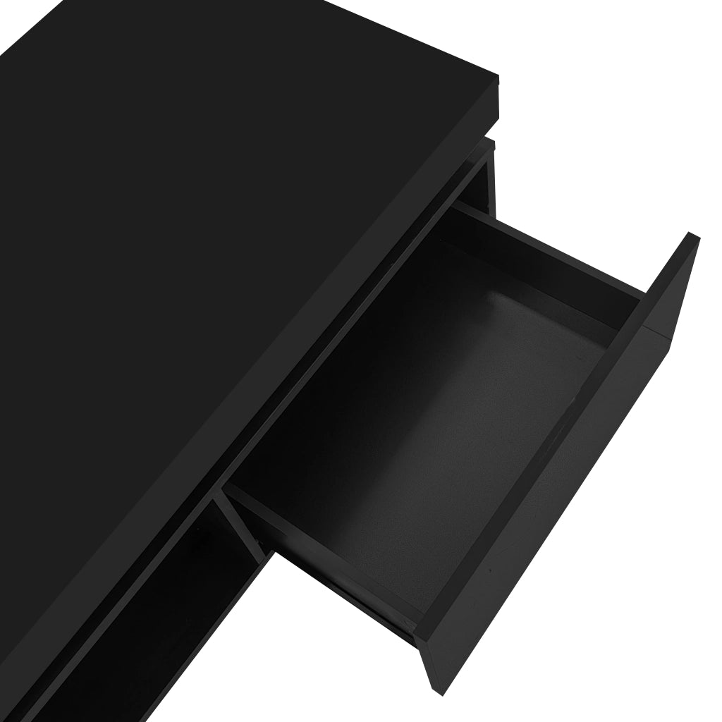 Tavolino da salotto con LED e cassetto in pannello di particelle nero lucido portata 50 kg 100 × 50 × 40.3 cm