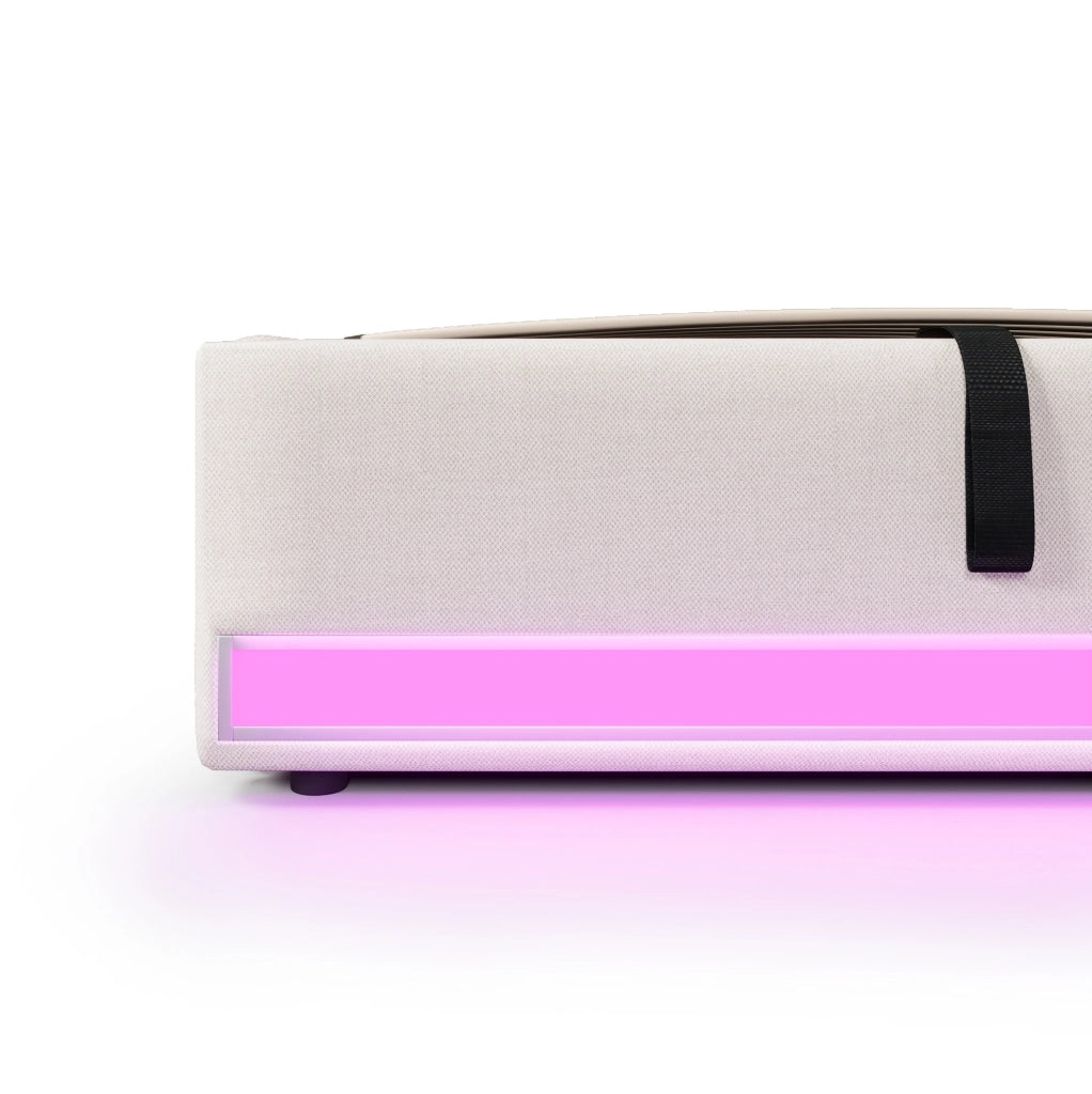 Letto imbottito 90x200 cm beige con LED, USB/Type-C e vano contenitore