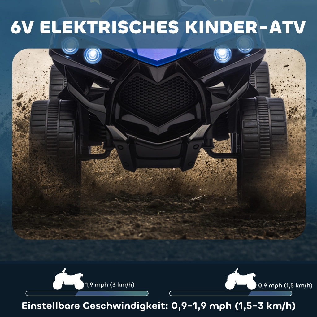 Quad Elettrico per Bambini 6V con Marcia Avanti e Retromarcia Luci LED e Musica Colore Blu Robusto e Sicuro