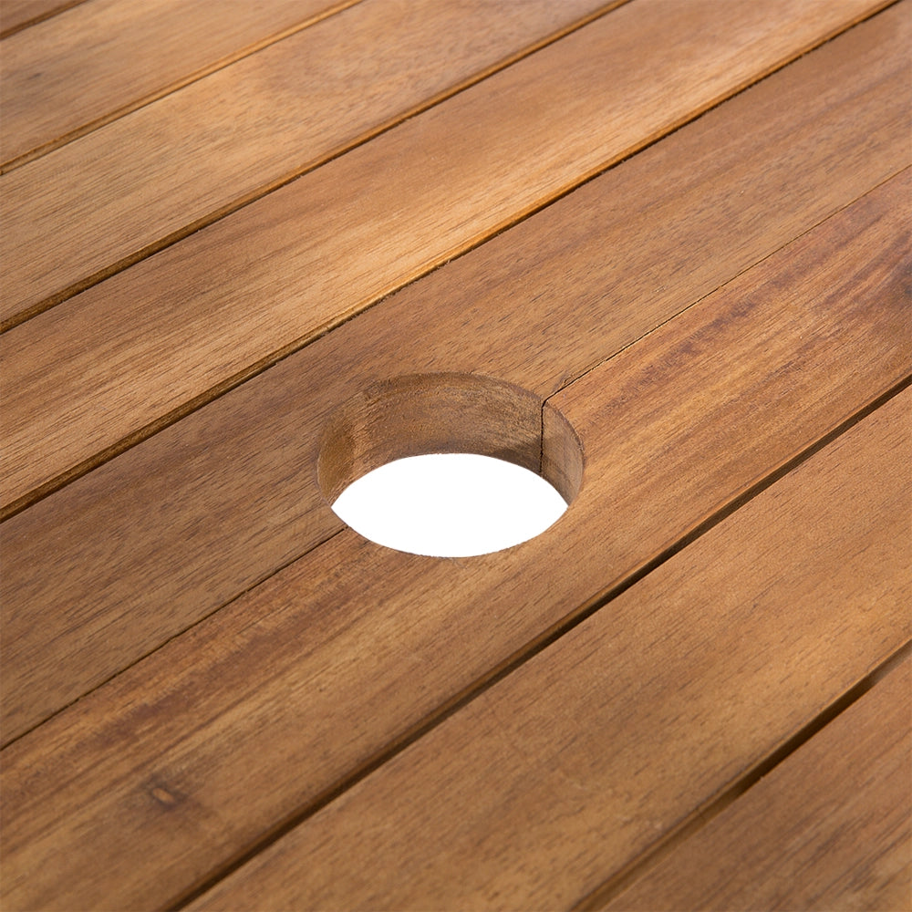 Set da pranzo per esterni in legno di acacia chiaro con cuscini grigio scuro tavolo a 8 posti sedie pieghevoli design rustico
