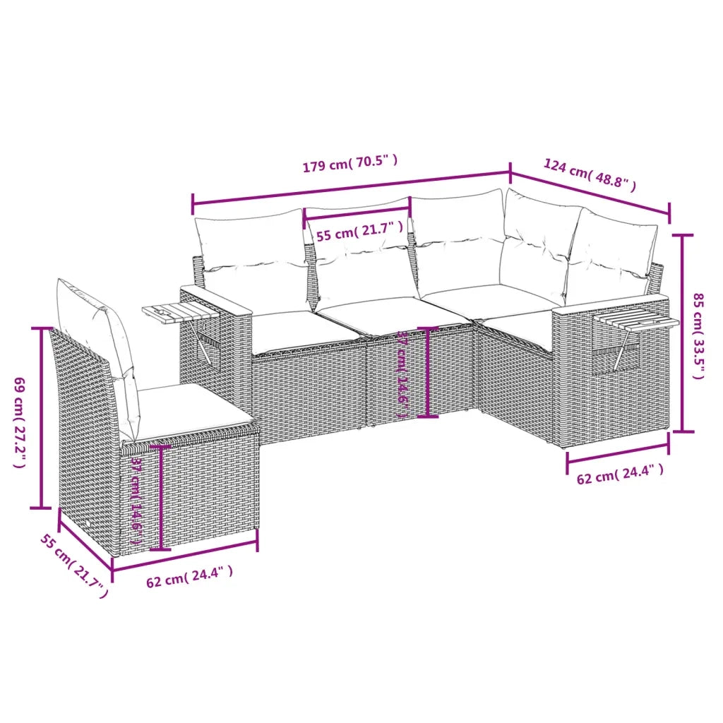 Set Divano da Giardino 5 pz con Cuscini Beige in Polyrattan 3226814