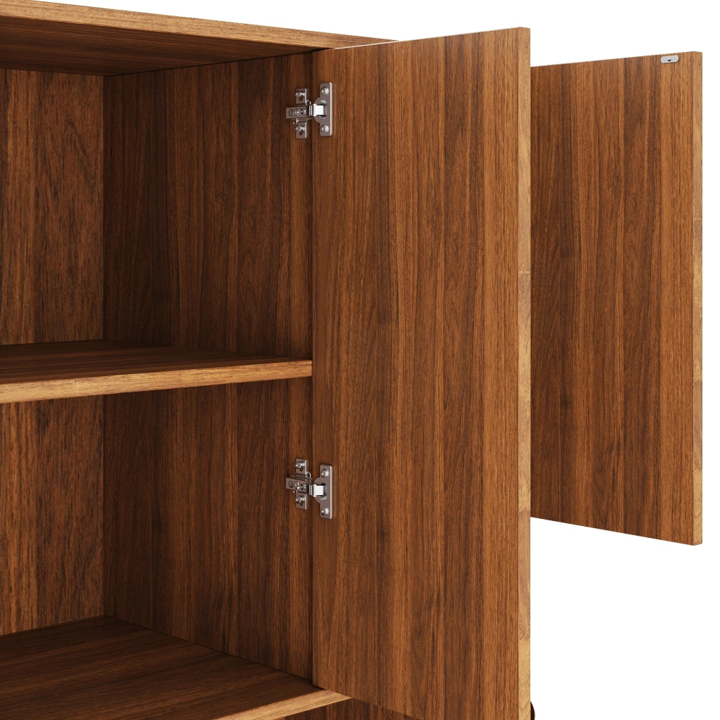 Credenza alta con 8 ante e vano bar aperto con LED regolabile in MDF naturale per sala da pranzo e soggiorno 106 × 40 × 178 cm