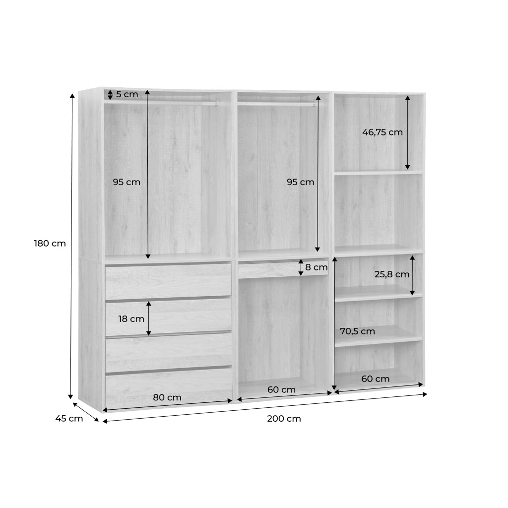 Kit guardaroba modulare decorazione legno 3 elementi, noce