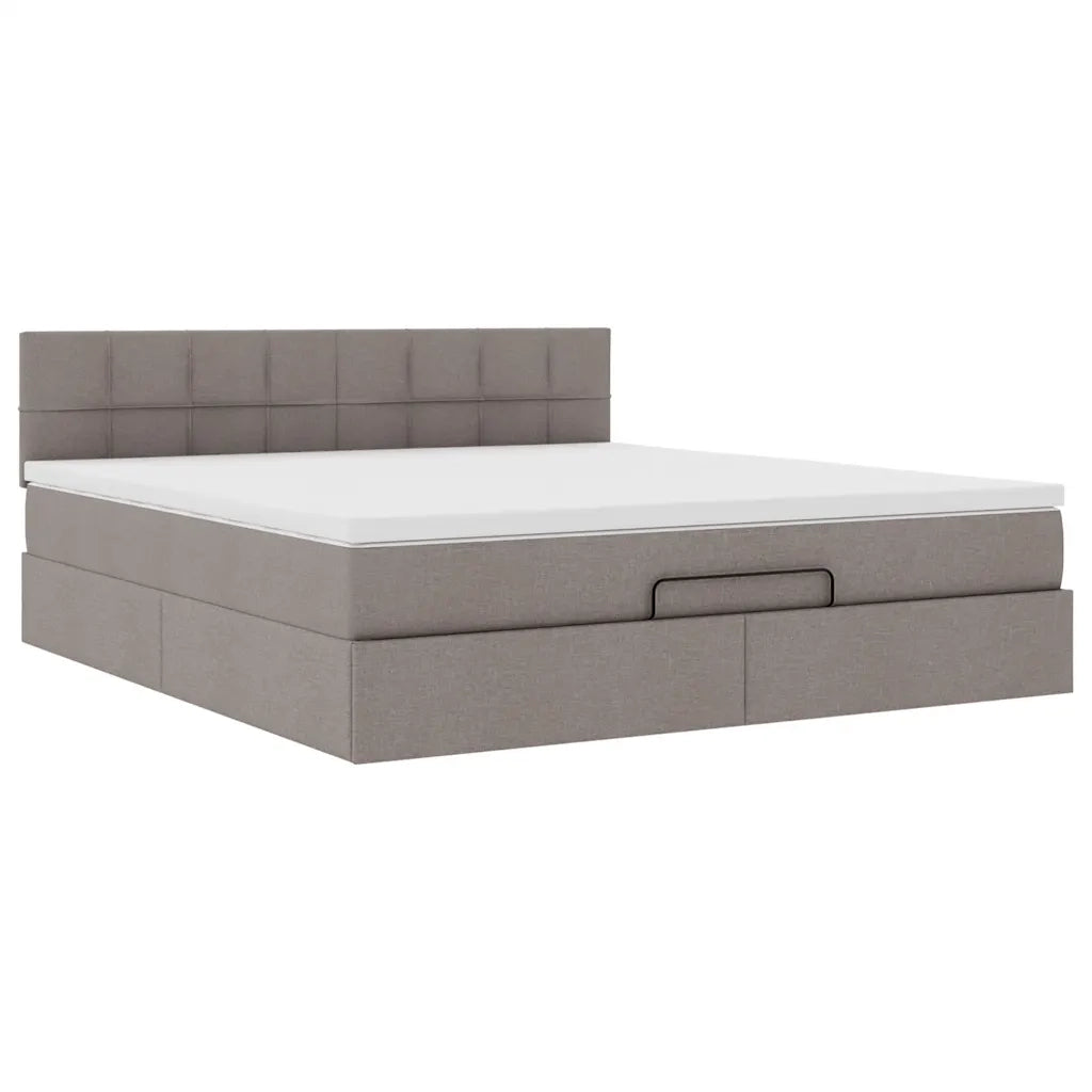 Pouf Letto con Materasso e LED Tortora 180x200cm in Tessuto