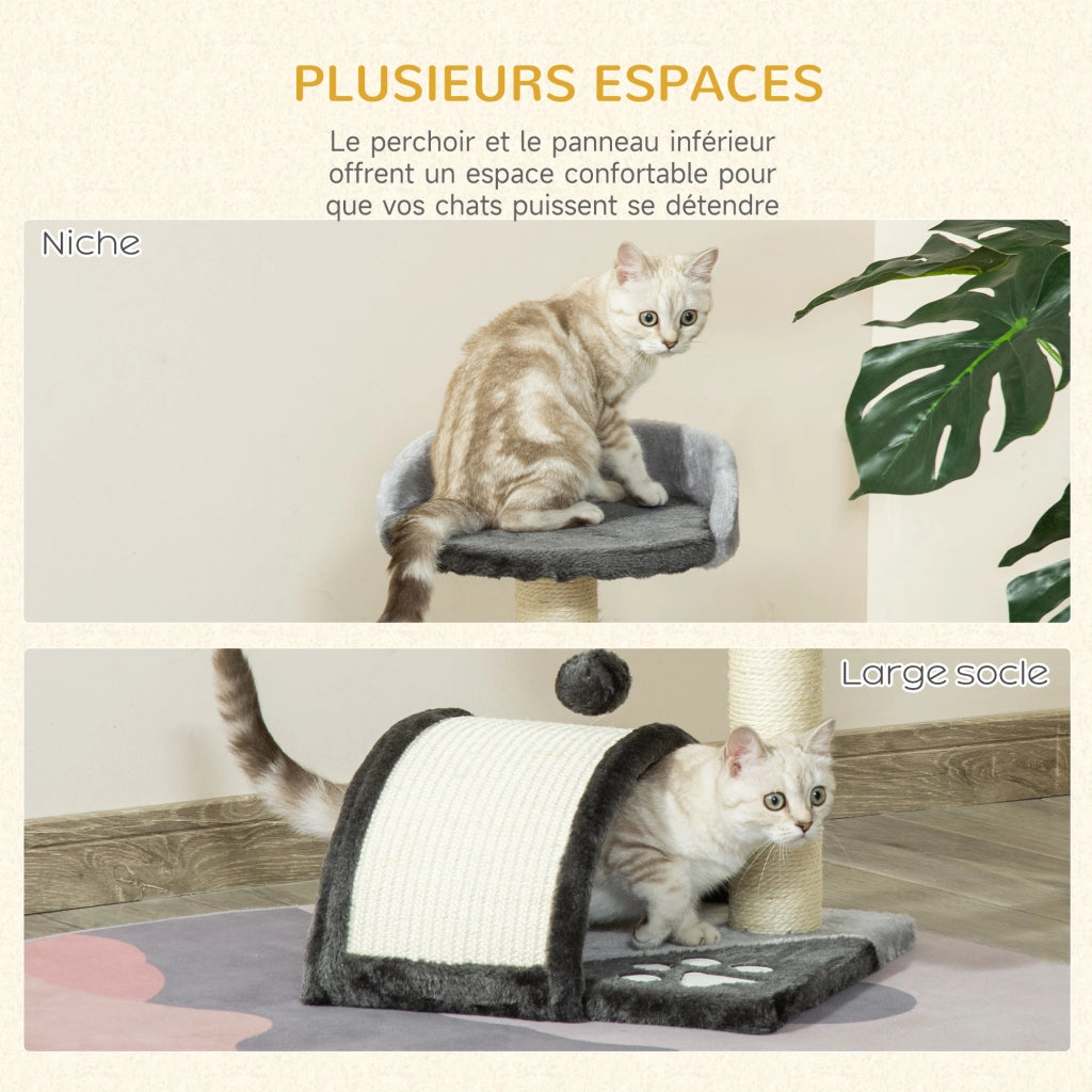 Tiragraffi per gatti con piattaforma e pallina sospesa ¨C Xylo ¨C sisal naturale grigio scuro