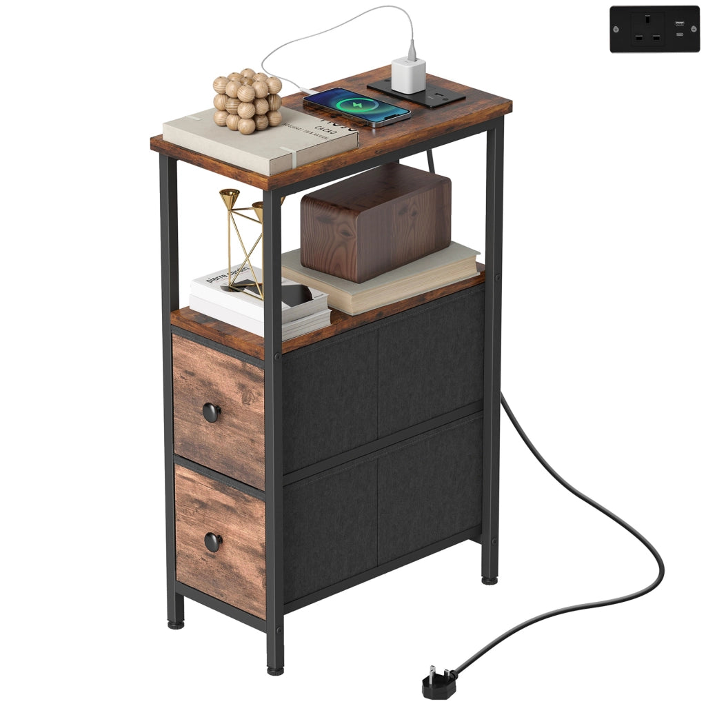 Tavolino da salotto con ricarica wireless ¨C Minimal ¨C legno effetto rustico, 40x63x20 cm