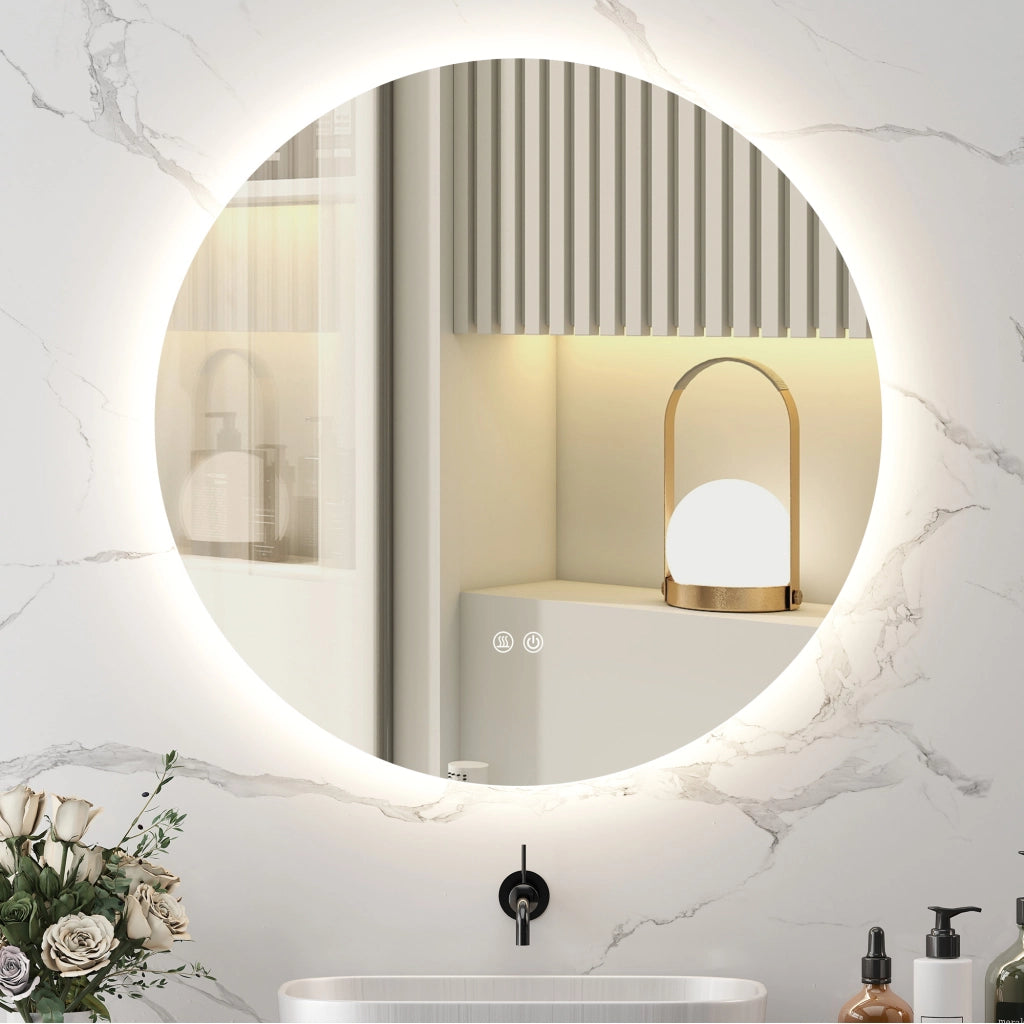 Specchio Bagno Ø80 cm con Luci LED Regolabili Interruttori Touch e Design Antiappannamento
