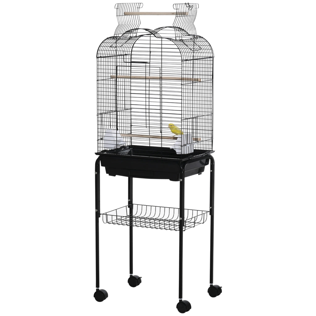 Gabbia per uccelli voliera con ruote e tetto apribile ¨C zephmum ¨C nero 46x36x130 cm