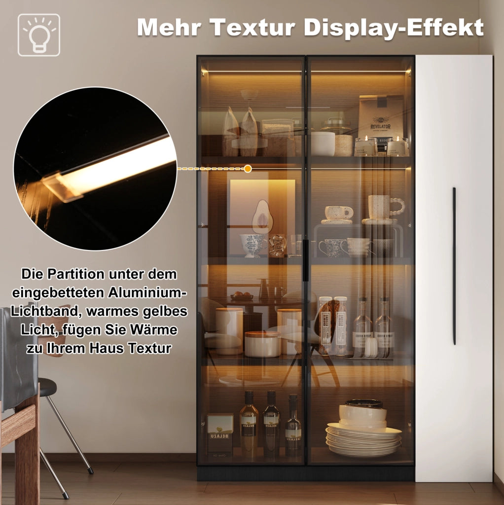 Vetrina con LED e modulo estraibile 110;5x35x160 cm in MDF e vetro; bianco e nero