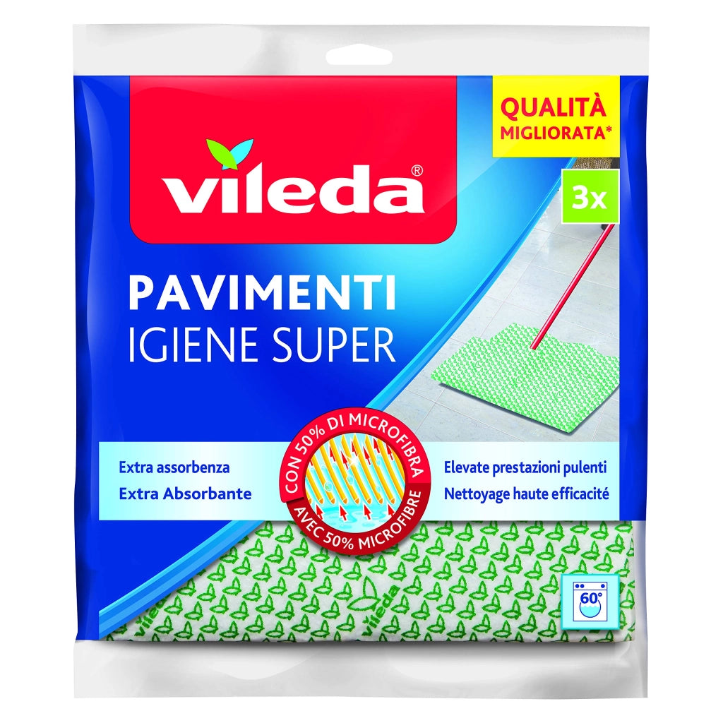 Vileda Panno Pavimenti Igiene Super PZ.3 50 CMX45 Vileda 5 Pezzi