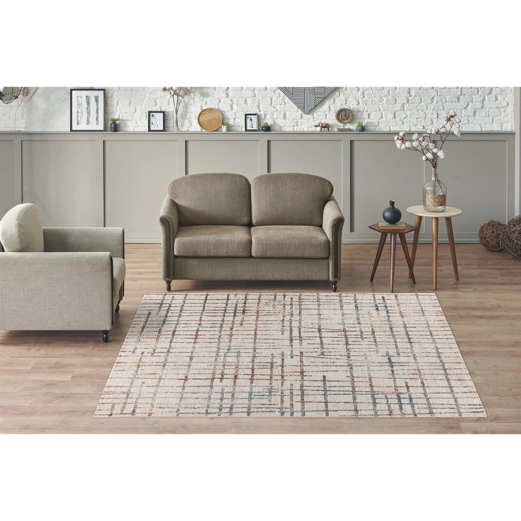 Tappeto moderno Jaka in cotone e poliestere panna e multicolore