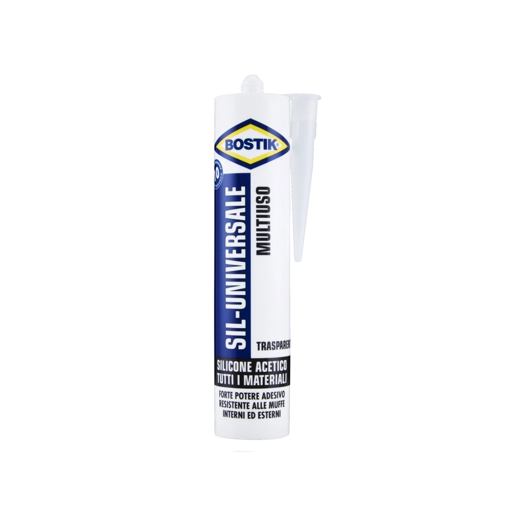 Bostik SIL-UNIVERSALE silicone acetico vetro alluminio ceramica metalli legno plastica bianco nero trasparen TRASPARENTE