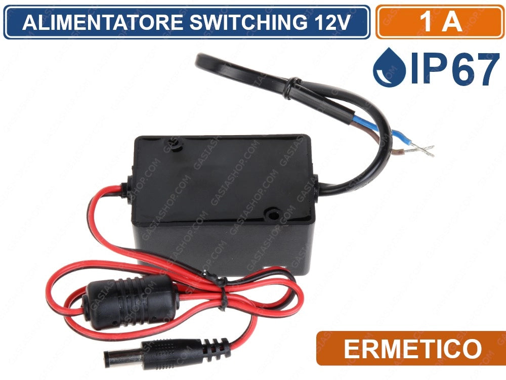 ALIMENTATORE ERMETICO A COMMUTAZIONE SWITCHING DA ESTERNO IP67 12V 1A PER ILLUMINAZIONE E TVCC