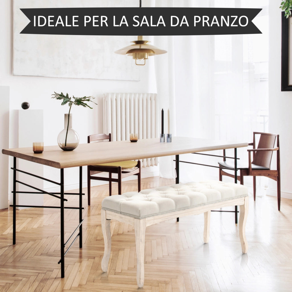 Panca letto ¨C zephmum ¨C Tessuto beige, legno, 110x40x48