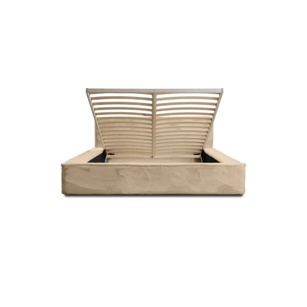 Letto contenitore ORLANE – Beige Polvere di miele polare – 140x200 cm – Rete sollevabile – Design di alta gamma
