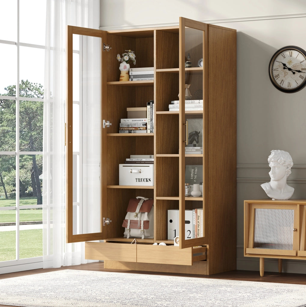 Vetrina 80x40x160 cm in MDF e vetro temperato con cassetto push-to-open