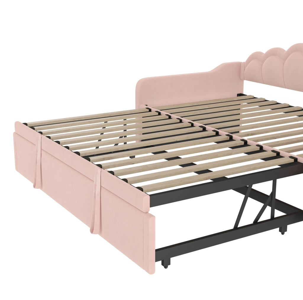Letto Giorno con Letto Estraibile e LED Multicolore, Velluto Rosa, 90x200 cm (180x200 cm)
