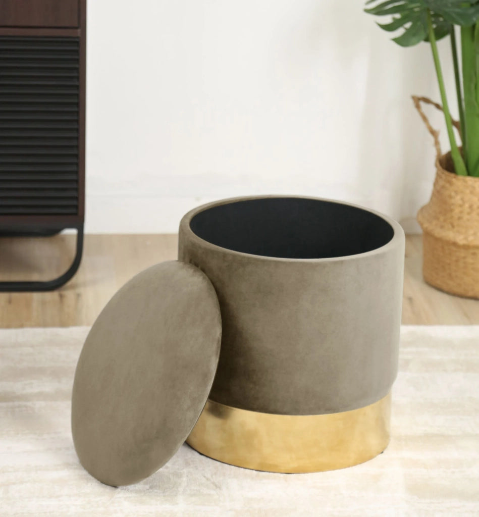 Pouf a scomparto rotonda in velluto AKORD GOLDEN colore Beige