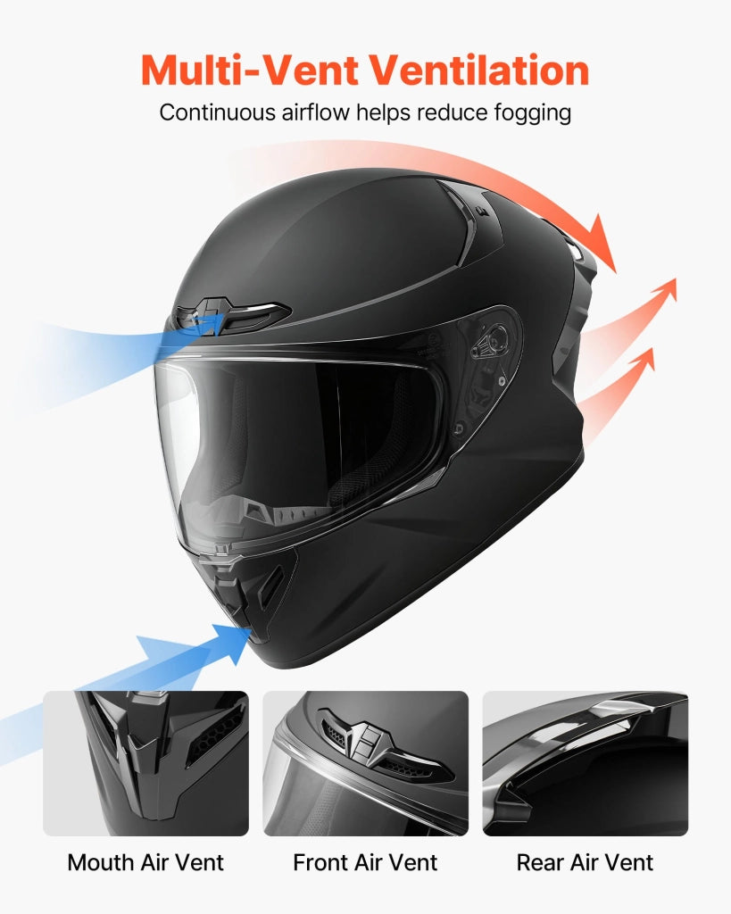 Casco Integrale da Moto MD-821 Taglia M, Calotta in ABS e Strato EPS, Visiera Trasparente, Omologato ECE 22.06 DOT, con Tasche Bluetooth, Nero