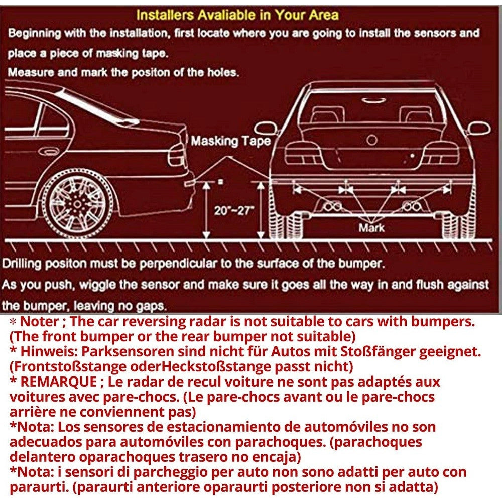 Trade Shop - Kit 4 Sensori Parcheggio Per Auto Retromarcia Posteriori Bianchi Con Led Display -