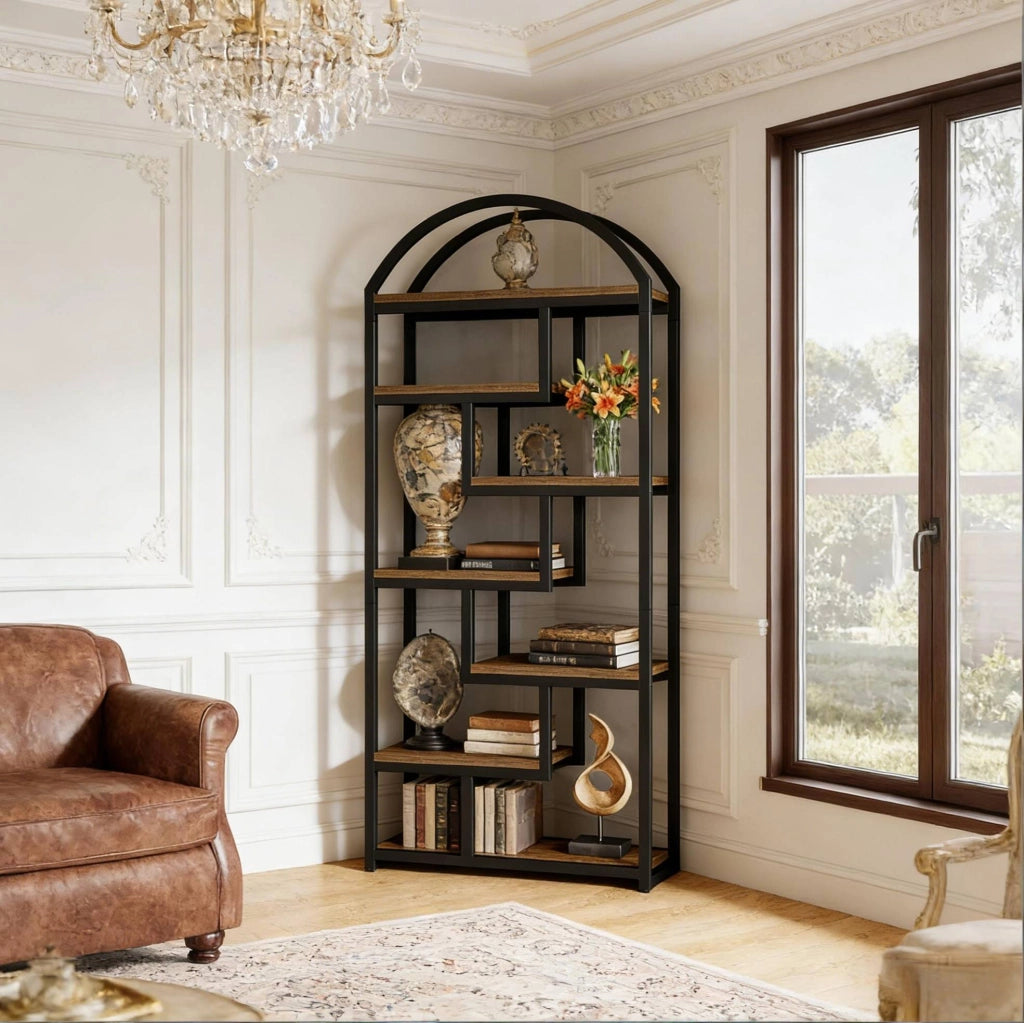 Libreria a 7 ripiani in MDF e metallo nero/marrone rustico