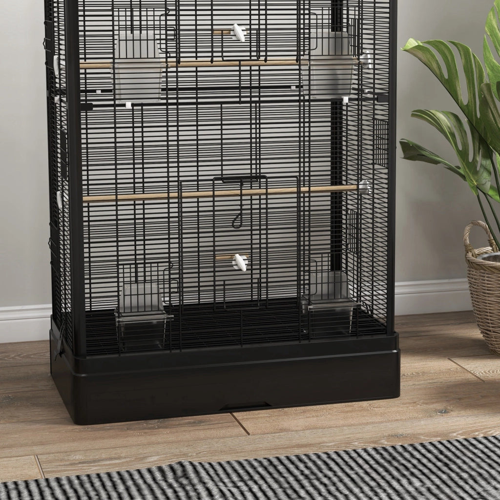 Gabbia per Uccelli ¨C zephmum ¨C Nero 61x36,5x98 cm con 8 Porte 5 Posatoi Vassoio Estraibile 4 Mangiatoie