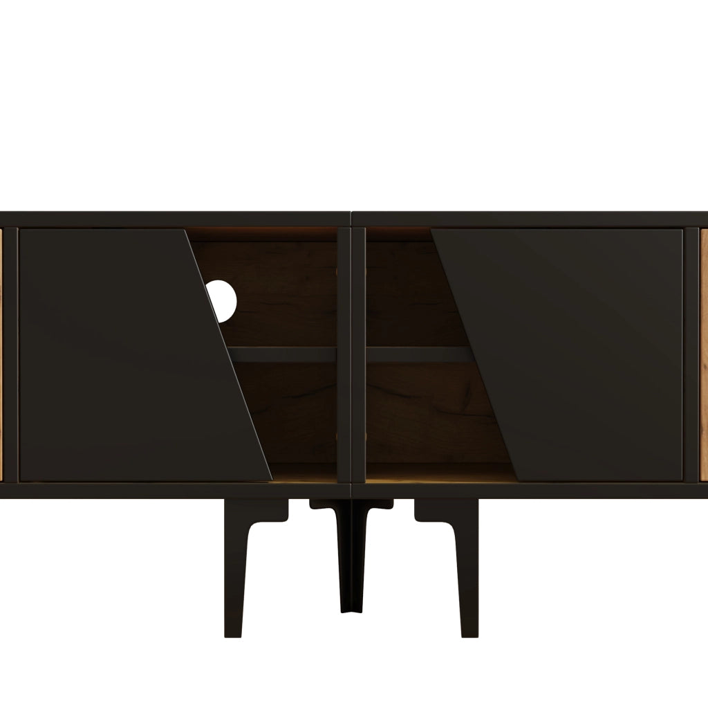 Mobile TV 160x36,5x45 cm con 4 vani in truciolare naturale e nero