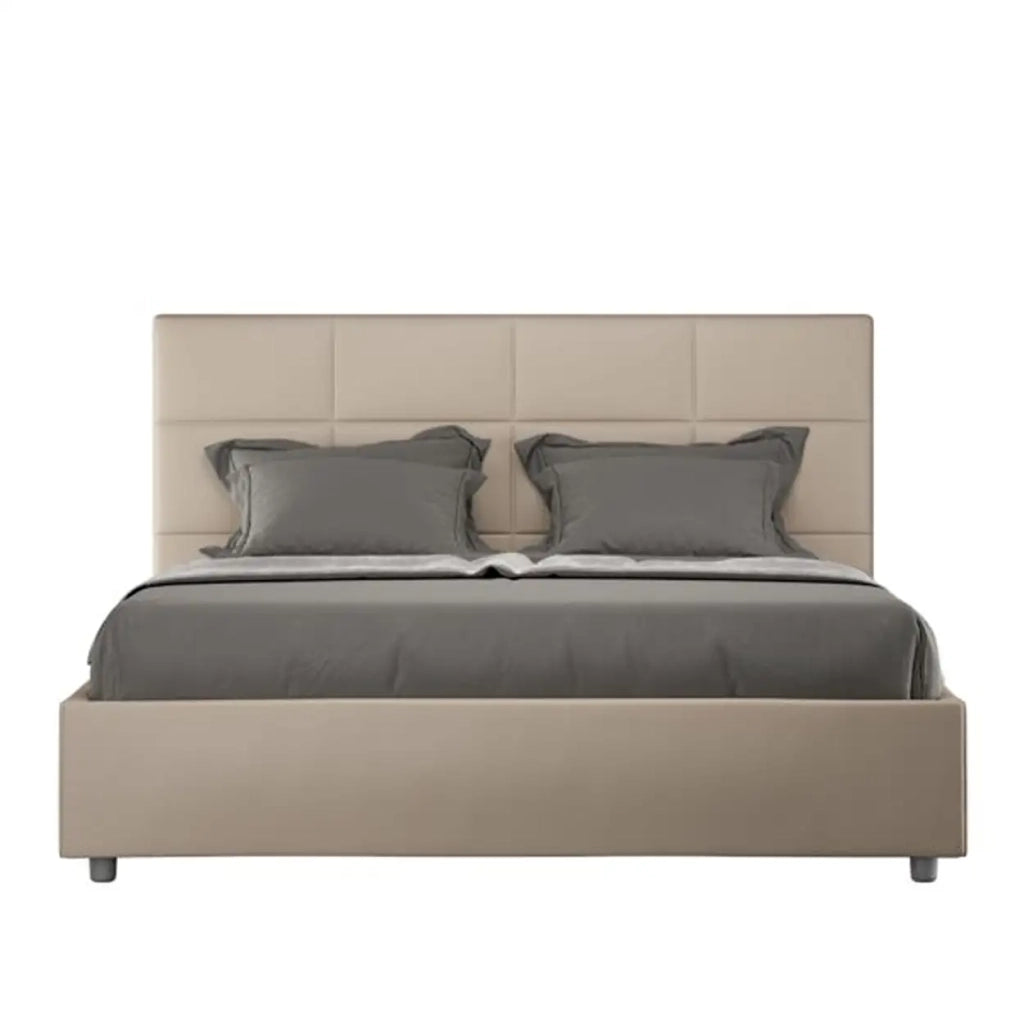 Letto matrimoniale con rete imbottito 160x200 similpelle tortora Mika