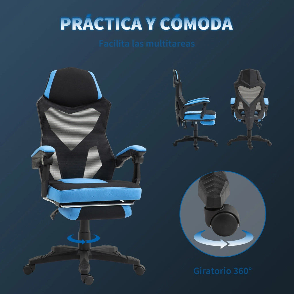 Sedia Gaming con Poggiapiedi e Schienale Regolabile ¨C Minimal ¨C Blu e Nero 58x63x112-122 cm